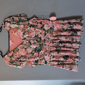 Rose and gray floral blouse